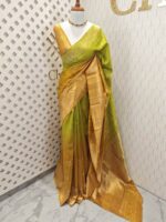 Tussar banarasi double shade with double boarder -sea green + sea blue - Image 3