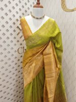 Tussar banarasi double shade with double boarder -sea green + sea blue