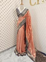 Tussar banarasi with flower and leaf buttas and contrast border - Image 6