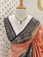 Tussar banarasi with flower and leaf buttas and contrast border - Image 5