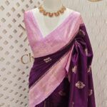 Tussar banarasi with flower and leaf buttas and contrast border
