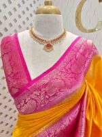 Tussar banarasi with flower and leaf buttas and contrast border - Image 14