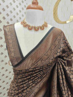 Soft katan with floral bouquet design and double border - Image 26
