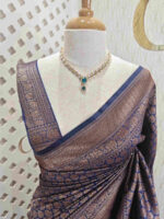 Soft katan with floral bouquet design and double border - Image 25