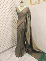 Soft katan with floral bouquet design and double border - Image 17