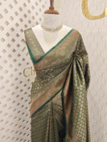Soft katan with floral bouquet design and double border - Image 19