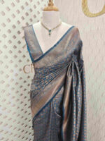 Soft katan with floral bouquet design and double border - Image 10
