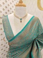 Soft katan with floral bouquet design and double border - Image 6