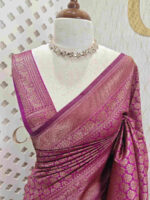 Soft katan with floral bouquet design and double border - Image 2