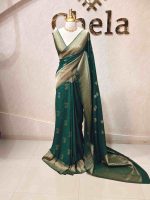 Soft tussar banarasi with 4 flower butta - Image 19