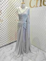 Georgette with random sequence and cut bead flower pattern and scallop border - Image 4