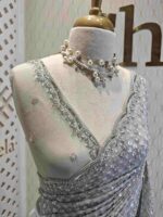 Georgette with random sequence and cut bead flower pattern and scallop border - Image 2