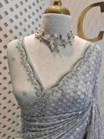 Georgette with random sequence and cut bead flower pattern and scallop border - Image 3