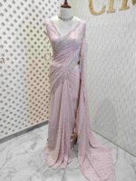 Georgette with random sequence and cut bead flower pattern and scallop border - Image 10
