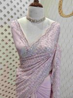 Georgette with random sequence and cut bead flower pattern and scallop border - Image 8
