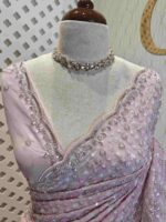 Georgette with random sequence and cut bead flower pattern and scallop border - Image 9