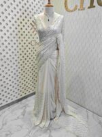 Georgette with random sequence and cut bead flower pattern and scallop border - Image 7