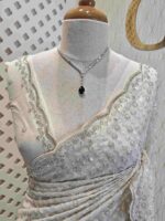 Georgette with random sequence and cut bead flower pattern and scallop border - Image 6