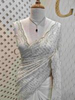 Georgette with random sequence and cut bead flower pattern and scallop border - Image 5
