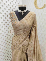 Jute silk with herringbone and running embroidery stitch on border - Image 14