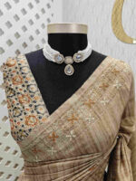 Jute silk with herringbone and running embroidery stitch on border - Image 15