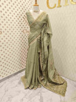 Jute silk with herringbone and running embroidery stitch on border - Image 10