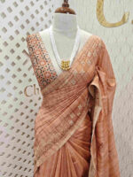 Jute silk with herringbone and running embroidery stitch on border