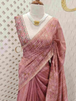 Jute silk with herringbone and running embroidery stitch on border - Image 5