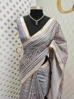Jute silk with horizontal lines and thin golden border - Image 8