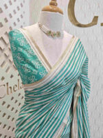 Jute silk with horizontal lines and thin golden border - Image 3