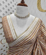 Jute silk with horizontal lines and thin golden border - Image 6