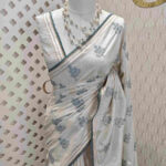Jute silk with flower plant embroidery designs