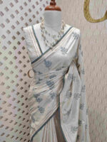 Jute silk with flower plant embroidery designs