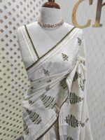 Jute silk with pine tree like thread embroidery design - Image 14
