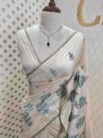 Jute silk with pine tree like thread embroidery design - Image 11