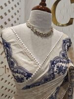 Jute silk with floral paisley scallop like thread embroidery pattern - Image 2