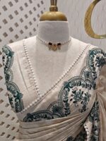 Jute silk with floral paisley scallop like thread embroidery pattern - Image 6