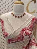 Jute silk with floral paisley scallop like thread embroidery pattern - Image 15