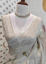 Kota tissue with floral hand paintings and running stitch - Image 15