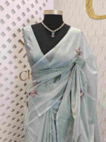 Kota tissue with floral hand paintings and running stitch - Image 11