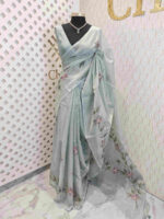 Kota tissue with floral hand paintings and running stitch - Image 13