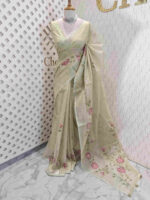 Kota tissue with floral hand paintings and running stitch - Image 10