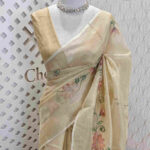 Kota tissue with floral hand paintings and running stitch