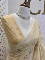Kota tissue with floral hand paintings and running stitch - Image 2