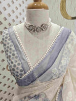 Net kota with self thread work and floral digital print - Image 3