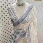 Net kota with self thread work and floral digital print