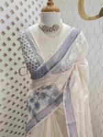 Net kota with self thread work and floral digital print