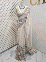 Net kota with self thread work and floral digital print - Image 7