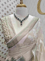 Net kota with self thread work and floral digital print - Image 9
