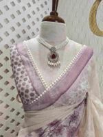 Net kota with self thread work and floral digital print - Image 15